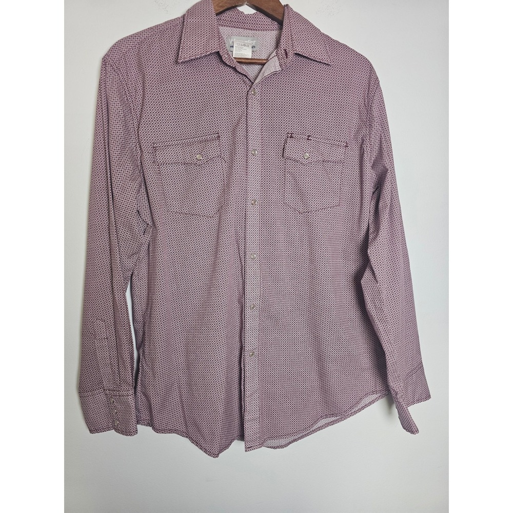 Western Wrangler Wrancher Shirt Mens Large Burgundy Geometric Pearl Snap MTW1392